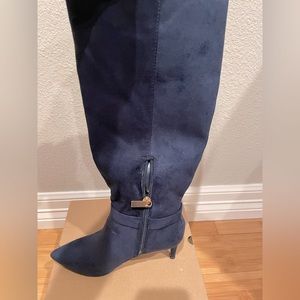 Blue suede knee high heeled boots - NWT